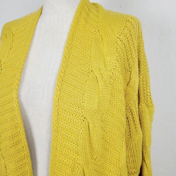 Lara Fashion Open Cardigan Sweater L/XL Mustard Yellow Cable Knit Longline - Picture 4 of 7